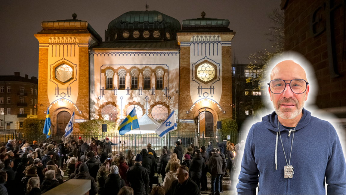 Tyvärr är det inte alltid så här trevlig stämning när en folkmassa samlas utanför en synagoga. Foto: Johan Nilsson/TT