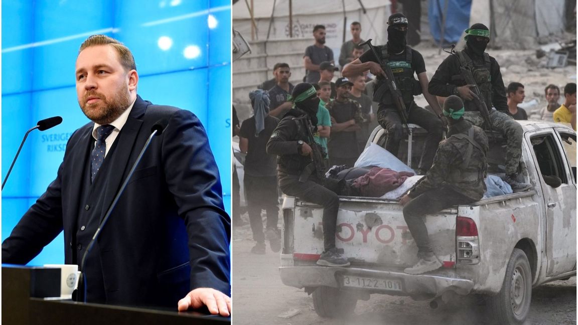 Mattias Karlsson (SD) skriver att S är särskilt ansvariga för biståndet som gått till Hamaskontrollerade utbildningar. Foto: Jessica Gow/TT/Jehad Alshrafi/AP/TT