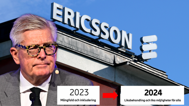 Ericsson har bytt ut orden ”mångfald” och ”inkludering” mot ”likabehandling” och lika ”möjligheter” i sin årsredovisning från 2024. Montage: Bulletin. Foto: Magnus Lejhall/Mikaela Landeström/TT
