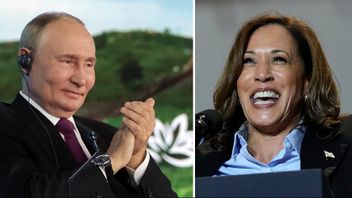 Vladimir Putin kallar Kamala Harris skratt för ”smittsamt”. Foto: Vyacheslav Prokofyev/Susan Walsh/AP/TT