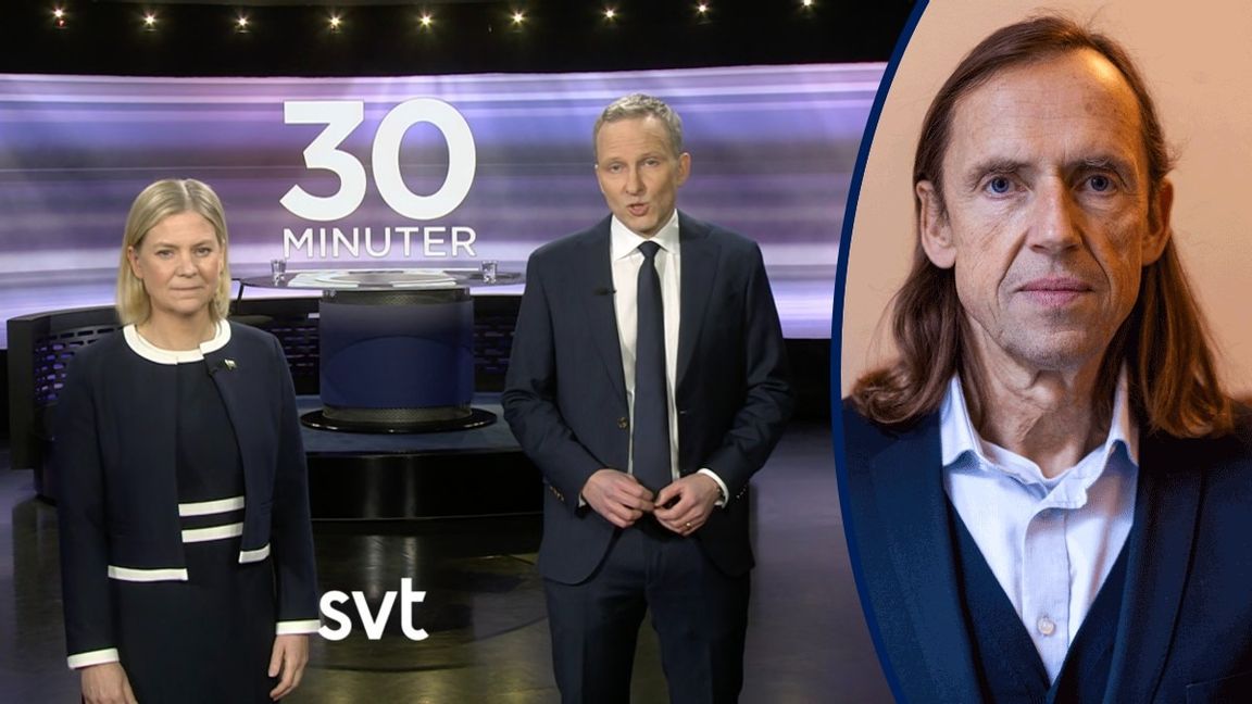 Magdalena Andersson (S) och Anders Holmberg. Skärmavbild från SVT-play.