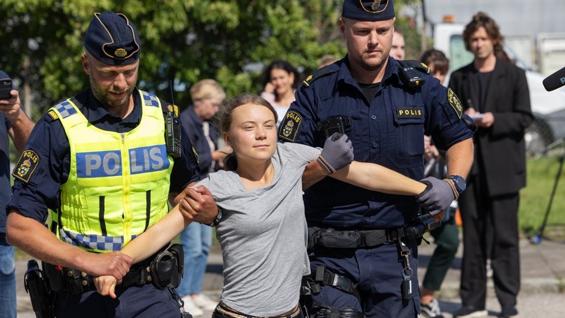 Det tog ett par timmar innan Thunberg åter var i klammeri med rättvisan. Foto: Andreas Hillergren/TT