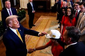 President Donald Trump på en mottagning för republikanska kongressledamöter i Vita huset. Foto: Julia Demaree Nikhinson AP/TT