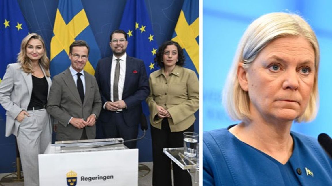 Tidöpartierna och Magdalena Andersson (S). Foto: Fredrik Sandberg/TT/Jessica Gow /TT.