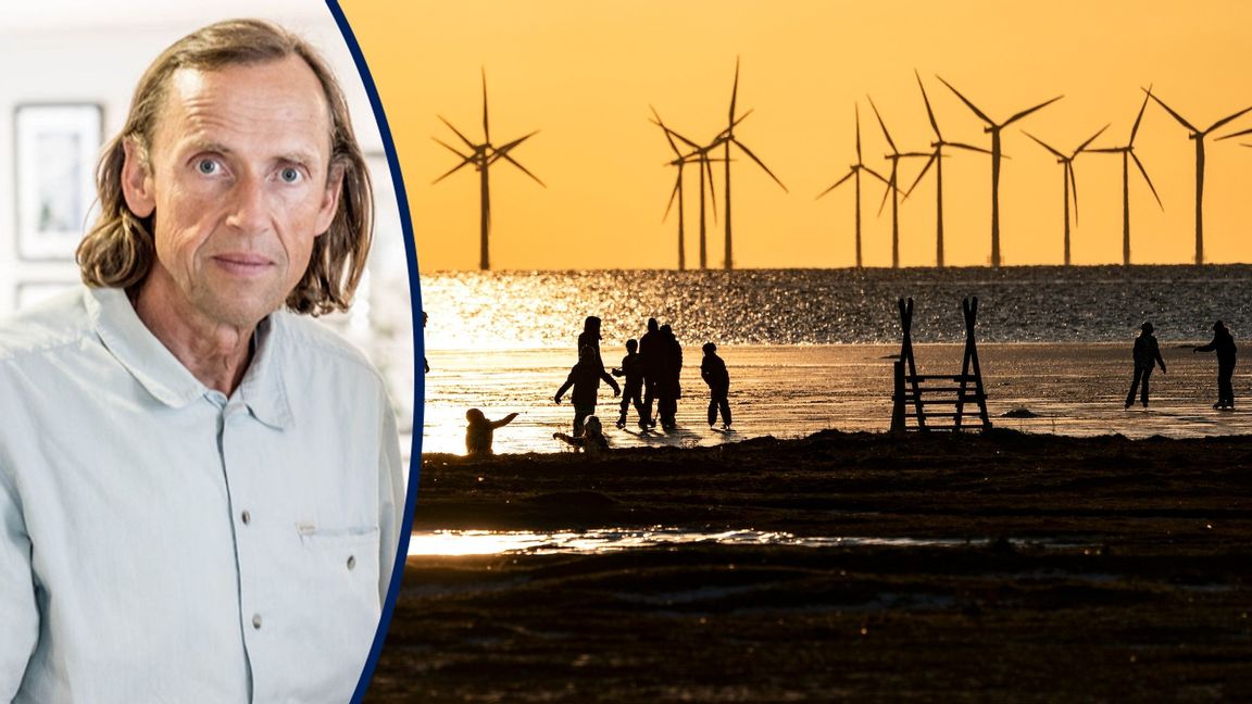 Skridskoåkare vid Bunkeflostrand söder om Malmö. Vid horisonten vindkraftparken Lillgrund. Foto: Johan Nilsson/TT 