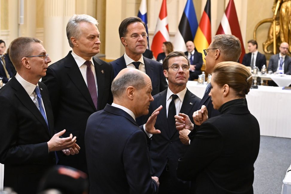 Statsminister Ulf Kristersson (M) under tisdagens möte i Helsingfors med Natoallierade stats- och regeringschefer i Östersjöområdet. Foto: Anders Wiklund/TT