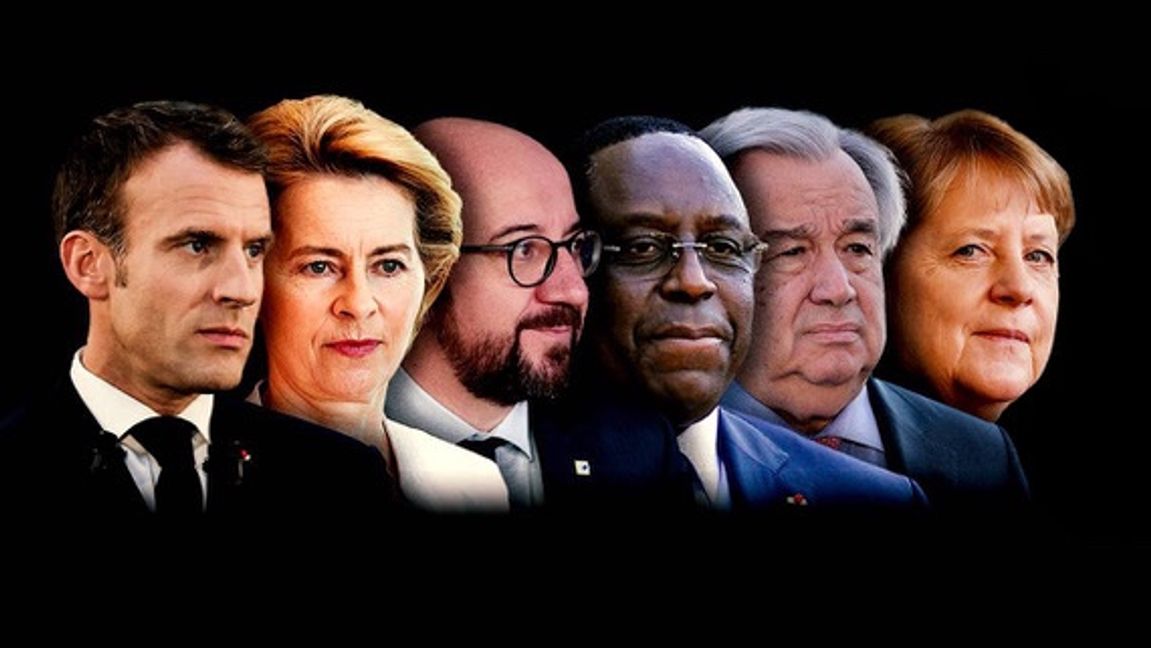 Emmanuel Macron, Ursula von der Leyen, Charles Michel, Macky Sall, António Guterres och Angela Merkel skriver i Bulletin. Grafik: Project Syndicate.