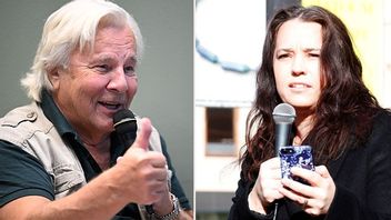 T.v Jan Guillou talar i Piratförlagets monter på bokmässan 2025, t.h Karin Olsson under tal på demonstration mot Rysslands invasion av Ukraina i mars 2022. Bild: Johan Jeppsson/TT/Fredrik Sandberg/TT