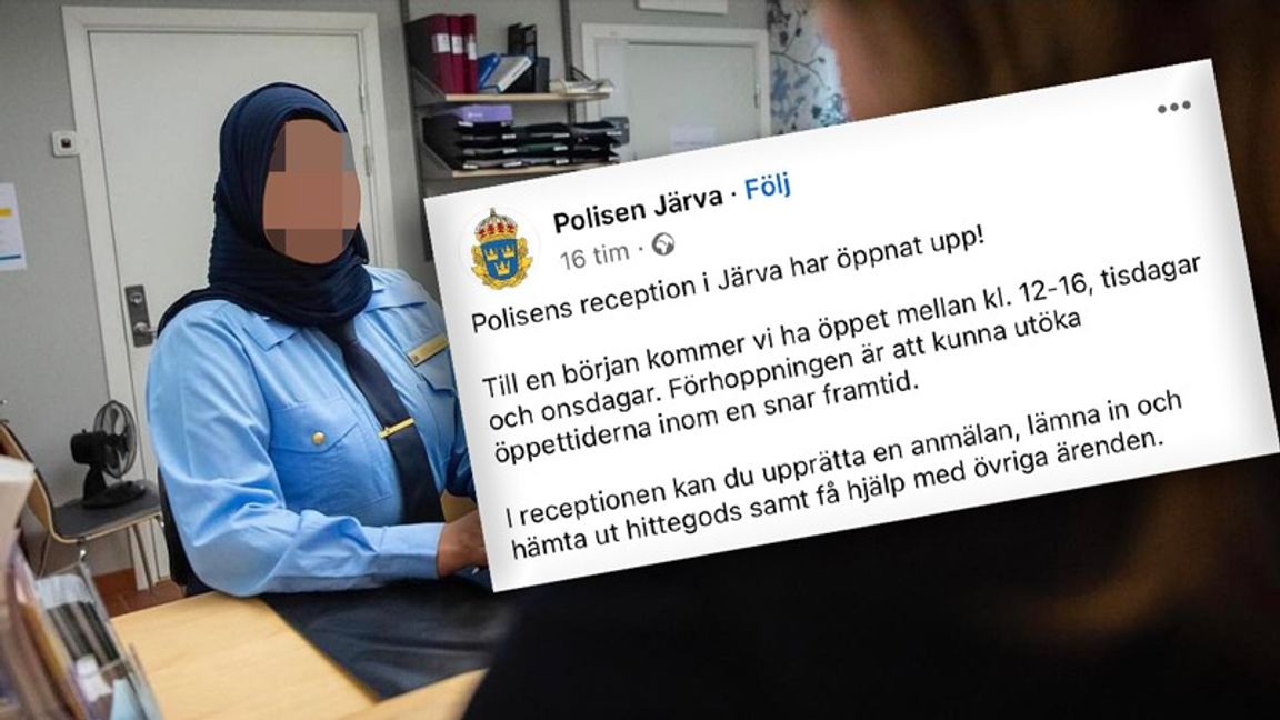 Besökarna till polisstationen i Järva möts av en kvinna i slöja. Foto: Polisen