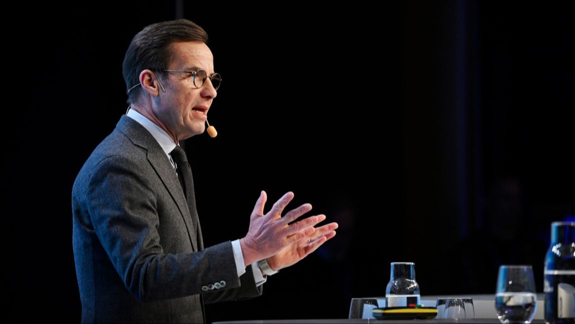 Statsminister Ulf Kristersson (M) talar vid Folk och försvars rikskonferens i Sälen. Foto: Pontus Lundahl/TT