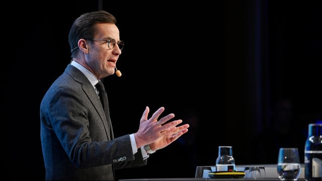 Statsminister Ulf Kristersson (M) talar vid Folk och försvars rikskonferens i Sälen. Foto: Pontus Lundahl/TT