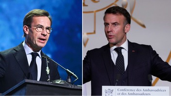 Ulf Kristersson är inte övertygad av Emmanuel Macrons ”Buy European”-förslag. Foto: Claudio Bresciani/Michel Euler/TT/Pool/AP