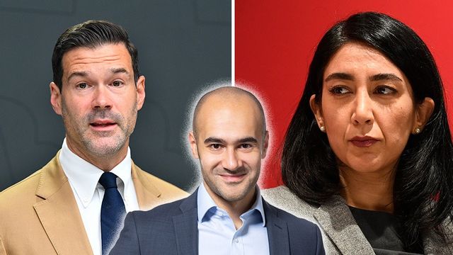 Migrationsminister Johan Forssell (M) och Socialdemokraternas kulturpolitiska talesperson Lawen Redar. I mitten: debattören Michael Merdoyo. Montage. Foto: Privat/Lars Schröder/Jakob Åkersten Brodén/TT