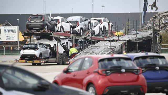 Teslabilar i Malmö hamn. Bild från 7 november. Foto: JOHAN NILSSON/TT