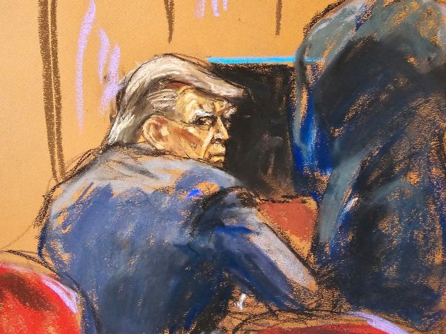 Donald Trump under rättegången i New York om så kallade hyschpengar. Foto: Jane Rosenberg/Pool via AP/TT