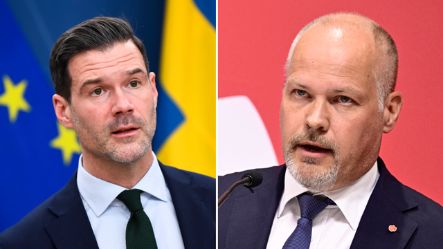 Migrationsminister Johan Forssell (M) och riksdagsledamoten Morgan Johansson (S). Foto: Lars Schröder/Claudio Bresciani/TT