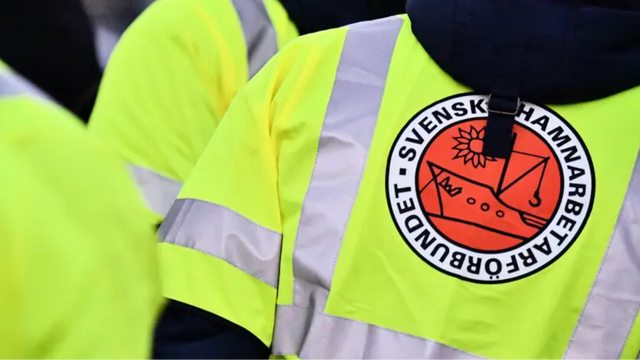 Svenska Hamnarbetarförbundets medlemmar varslar om blockad mot krigsmateriel samtidigt som en facklig företrädare hotas av uppsägning. Foto: Johan Nilsson/TT