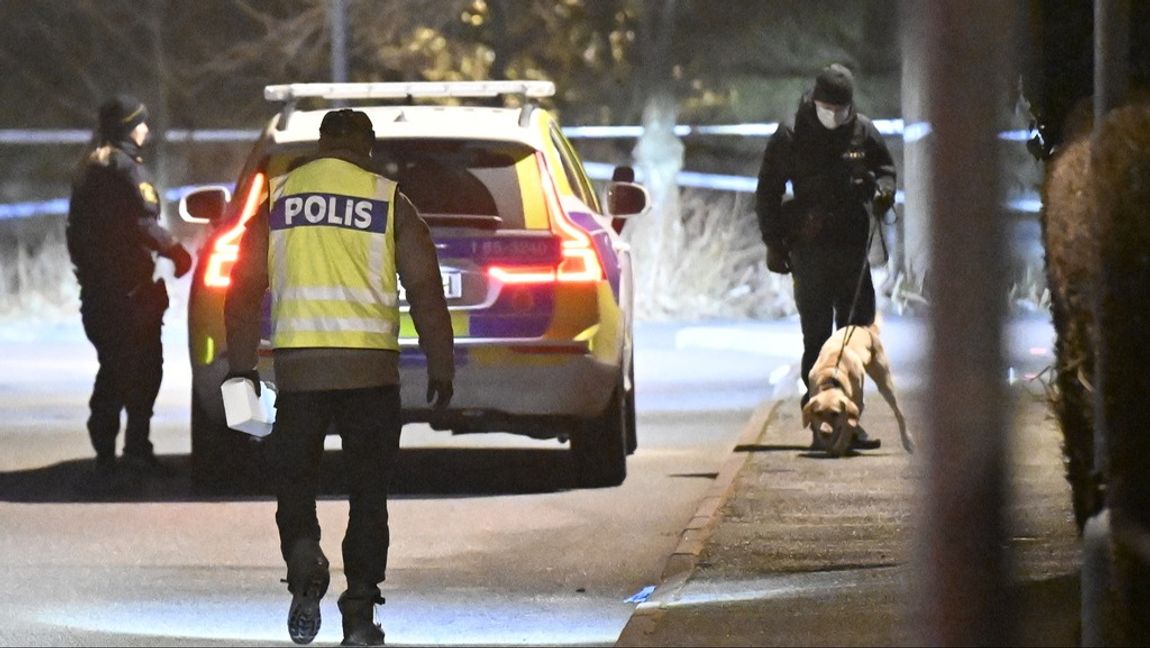 Polis på plats i Gullvik i Malmö. Foto: JOHAN NILSSON/TT