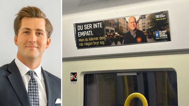 Carl-Johan Schiller (KD) och Islamic Relief reklamen. Foto: Ellen.westerberg, CC BY-SA 4.0, via Wikimedia Commons/Skärmdump X