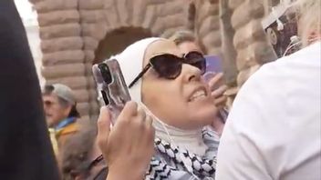 ”Det kan inte vara rimligt att man helt tar över det offentliga rummet och hota folk.” Jessica Stegrud, till höger, attackerad av palestinaktivist. Foto: X