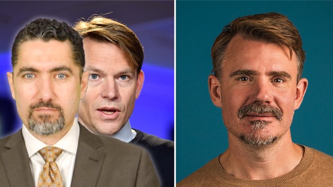 Timbro har blivit en lekstuga för vänsterflummare, skriver Nima Rostami, till vänster i bild. Till höger Timbros vd PM Nilsson respektive Timbros chefsekonom Fredrik Kopsch. Foto: Privat/Pressbild/TT