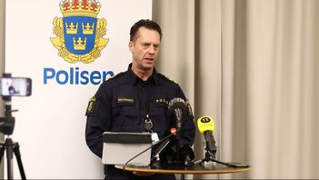 Max Åkerwall, biträdande polisområdeschef i Stockholm syd och kommenderingschef, under en pressträff om den försvunna kvinnan i Salem som nu hittats död. Nils Petter Nilsson/TT