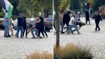 Bilder från händelsen i Uddevalla där en man fick hjärnskakning efter att ha slängts mot marken. Foto: Skärmdump via Riks