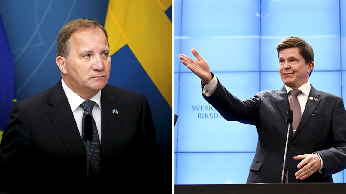 Stefan Löfven (t.v.) och talmannen Andreas Norlén. Foto: Christine Olsson och Stina Stjernkvist/TT.