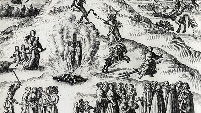 Tyskt kopparstick som visar häxprocesserna i Mora. Bild: Public domain.