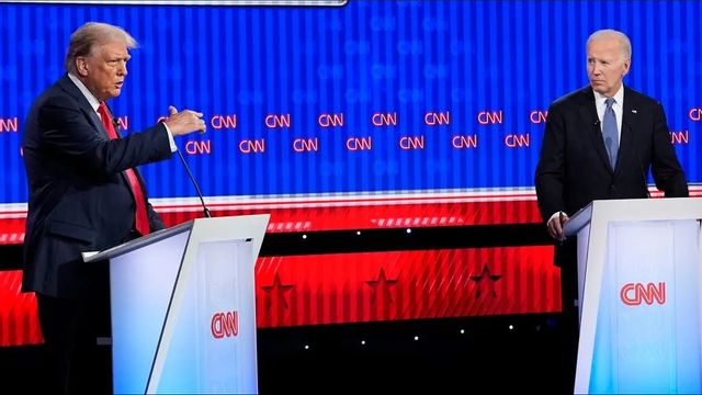 CNN:s debattscen i Atlanta från den första presidentdebatten 2024. Nu flyttar fler program till staden för att sänka produktionskostnaderna. Foto: TT