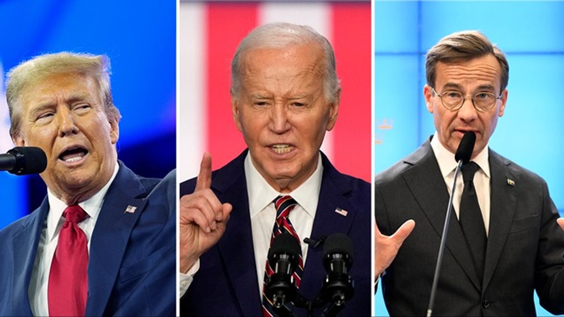 Donald Trump är mer omskriven i svensk media än Joe Biden och Ulf Kristersson. Foto: Pontus Lundahl/TT/AP