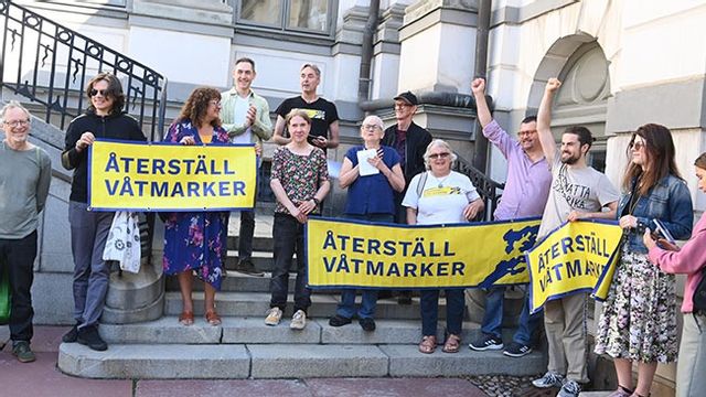 Aktivister från Återställ Våtmarker firar HD:s dom på onsdagen. Bild: Anna Hållams / TT