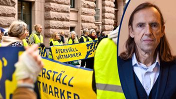 Återställ våtmarker visar upp sig utanför riksdagshuset. Foto: Samuel Steén/TT