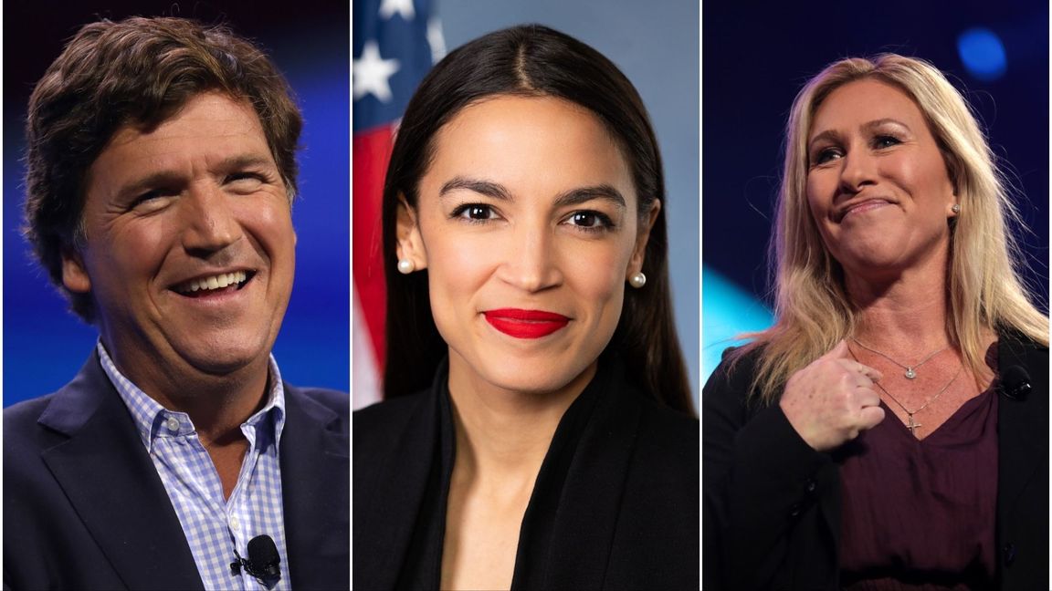 Tucker Carlson, Alexandria Ocasio-Cortez och Marjorie Taylor Greene är alla kritiska till attackerna mot Iran. Foto: Gage Skidmore, CC BY-SA 2.0/Franmarie Metzler, Public Domain/Gage Skidmore, CC BY-SA 2.0/Wikimedia Commons