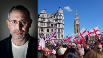 Komikern och skribenten Aron Flam befann sig i London samtidigt som den massiva ”Unite The Kingdom”-demonstrationen pågick i stan. Foto: Stina Stjernkvist/Joanna Chan/SvD/AP/TT