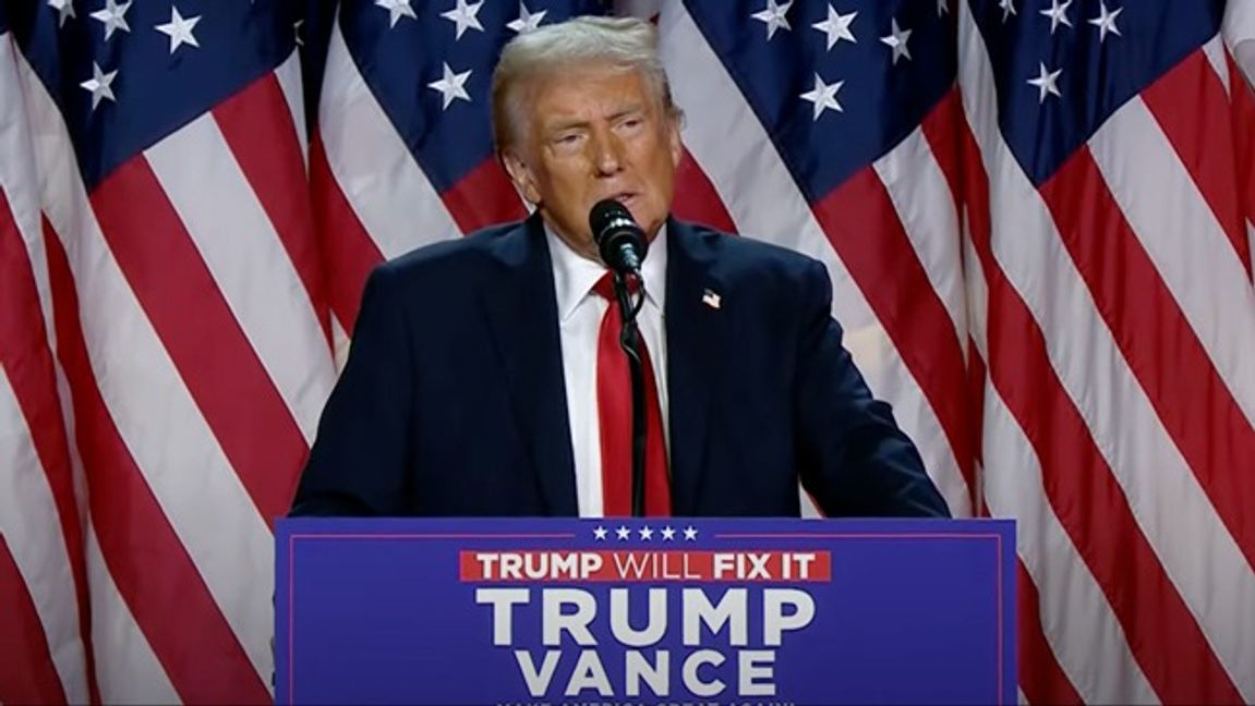 Donald Trump håller segertal. Foto: Fox News/Youtube