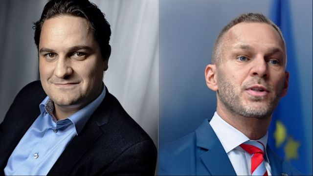 Samhällsdebattören Per Lindgren, t.v, och civilminister Erik Slottner (KD), t.h. Foto: Niklas Palmstedt/Anders Wiklund/TT