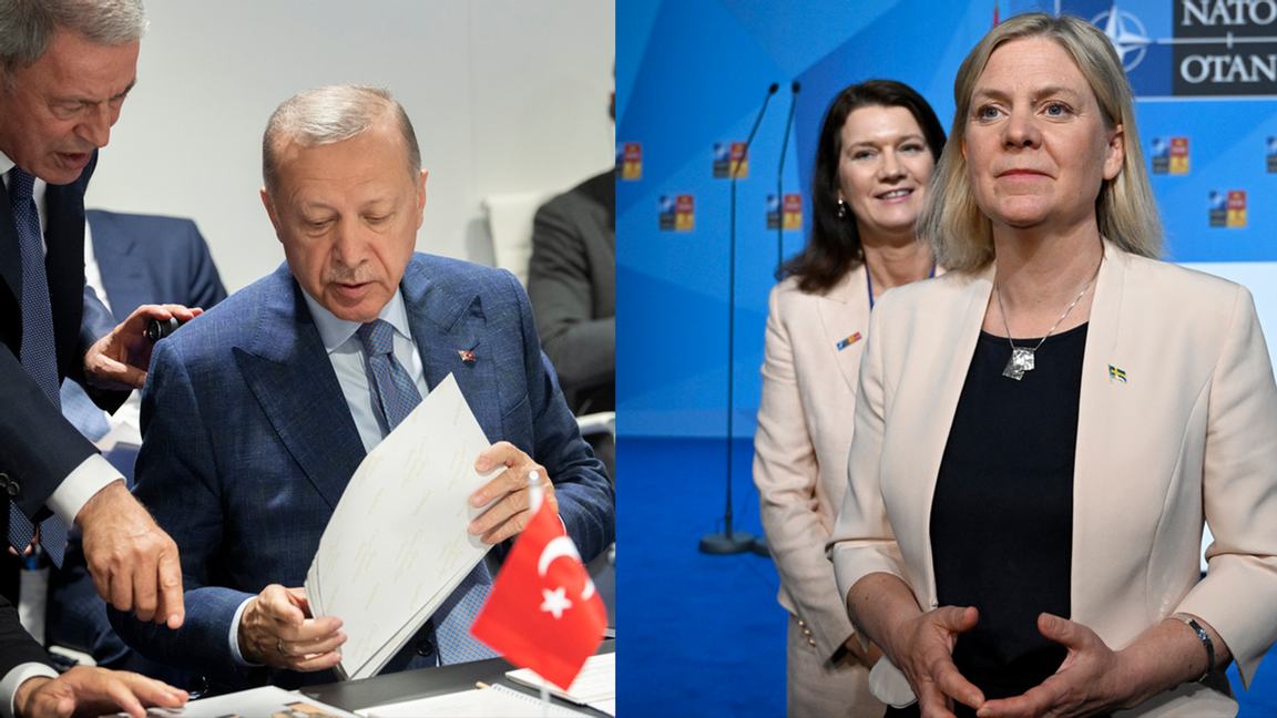 Magdalena Andersson och Turkiets president Recep Erdogan har skrivit under ett avtal. Foto: Henrik Montgomery/TT