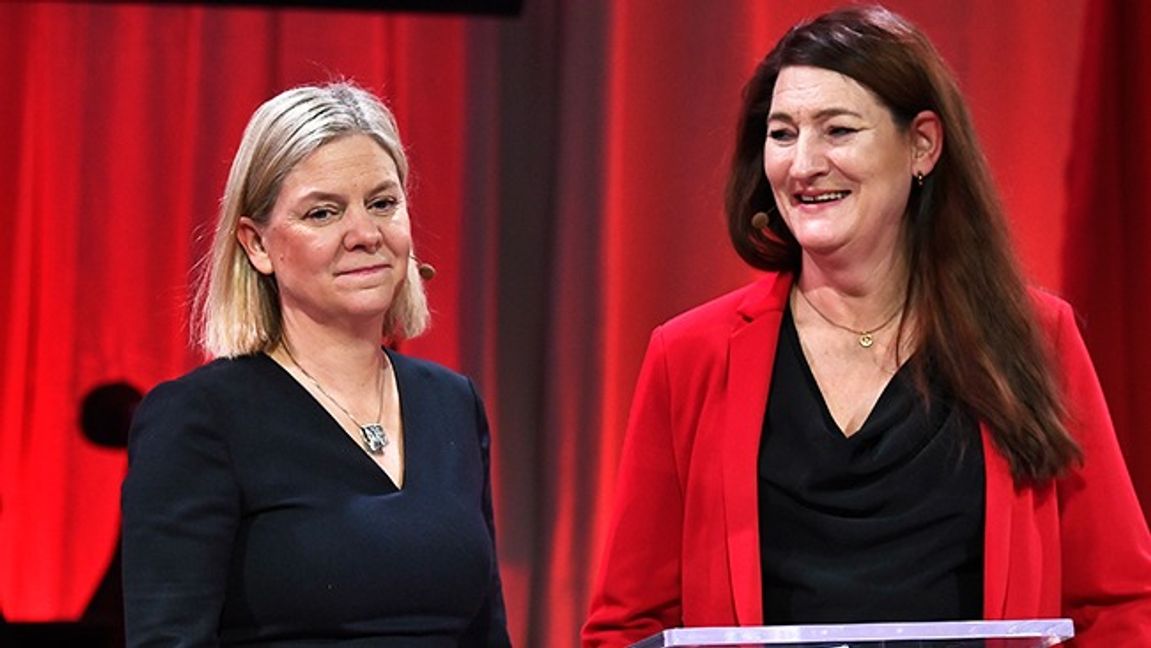 På bild: Statsminister Magdalena Andersson till vänster och LO:s ordförande Susanna Gideonsson till höger. Arkivbild. Foto: Claudio Bresciani/TT