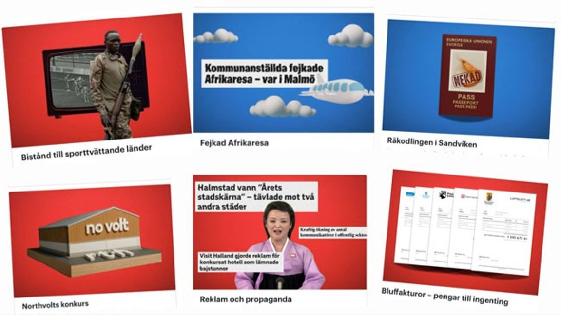 Några av slöserierna på listan. Foto: Skärmdump från Skattebetalarna.