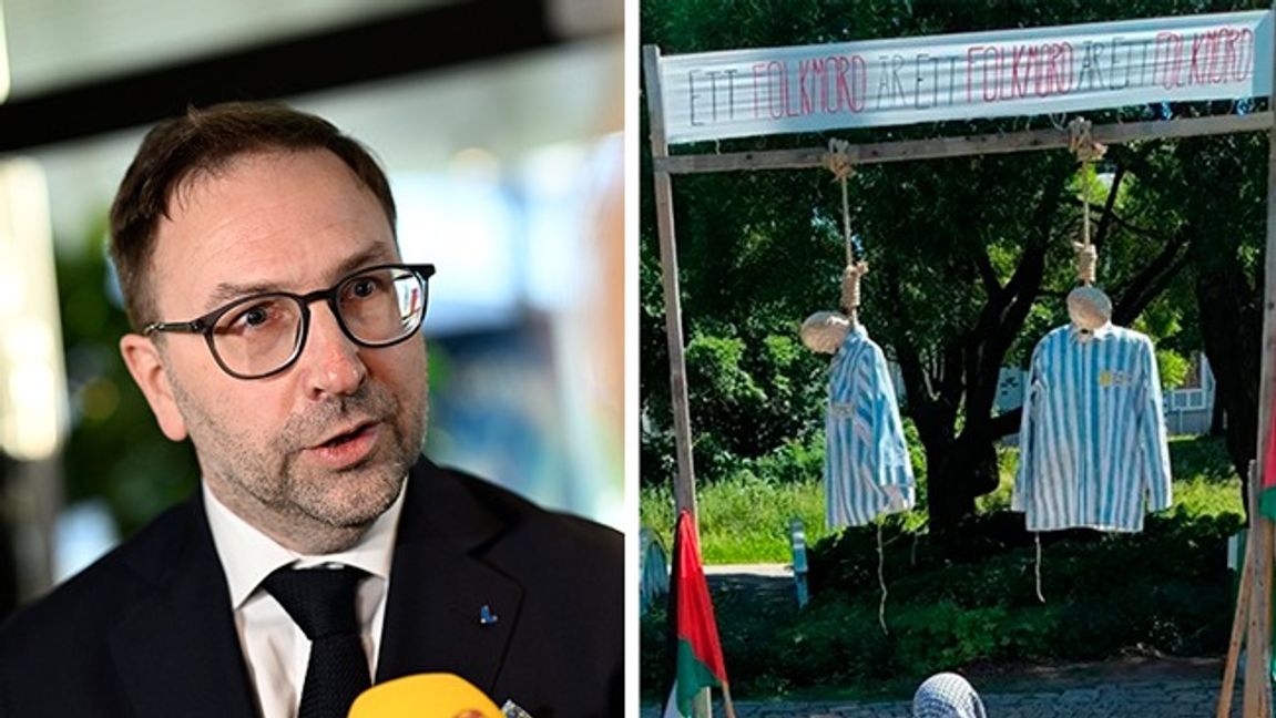 Fredrik Malm (L) berättar om sina erfarenheter av Palestinarörelsen. Foto: Pontus Lundahl/TT/Facebook