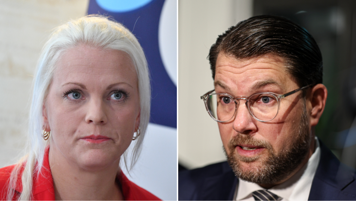 Sverigedemokraternas partiledare Jimmie Åkesson ser allvarligt på Emilie Pilthammars uttalanden om Ryssland och Ukraina. Foto: Johan Nilsson/Caisa Rasmussen/TT