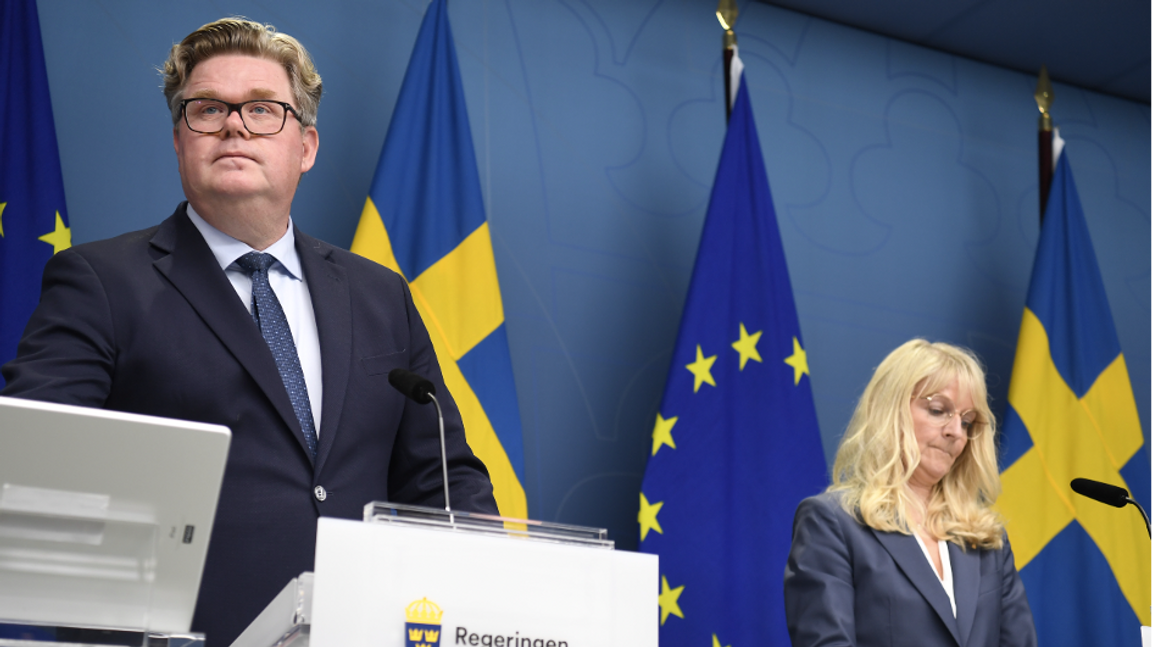 Justitieminister Gunnar Strömmer (M) och säkerhetspolischef Charlotte von Essen håller pressträff angående nytt regeringsuppdrag med anledning av säkerhetsläget, för att stärka arbetet mot terrorism. Foto: Oscar Olsson/ TT