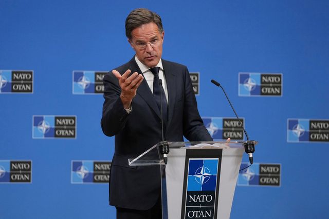 Natos generalsekreterare Mark Rutte på en presskonferens i Bryssel nyligen. Arkivbild. Foto: Virginia Mayo/AP/TT