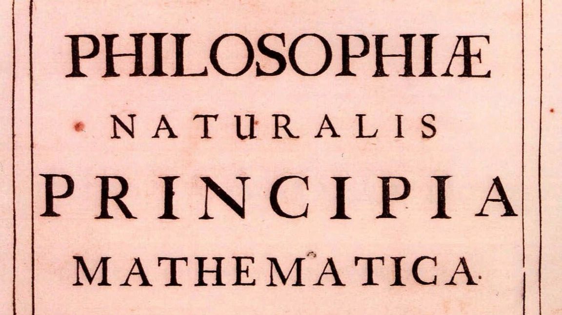 Del av titelbladet från första upplagan av Isaac Newtons Principia, publicerad 1687. Bild: AP/Christie's New York/TT.