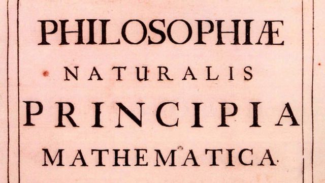 Del av titelbladet från första upplagan av Isaac Newtons Principia, publicerad 1687. Bild: AP/Christie's New York/TT.