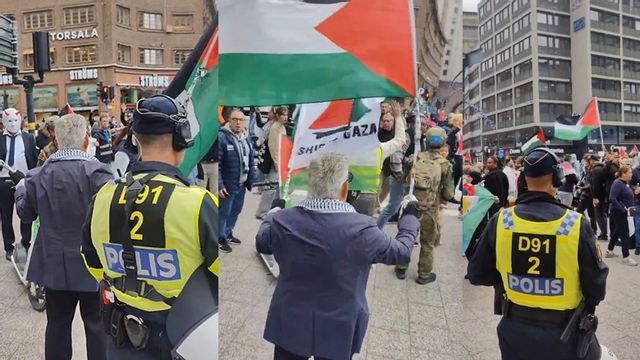 Bilder från demonstrationen i centrala Stockholm, innan Roger Sahlström fick en lavett. Foto: 