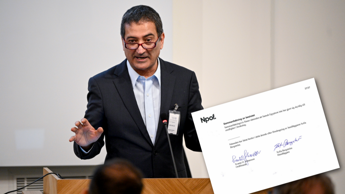 Sameh Egyptson har klarats av Nämnden för prövning av oredlighet i forskning efter utredning av hans avhandling om Muslimska brödraskapet. Foto: Anders Wiklund/TT/Skärmdump via Facebook