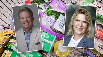 Forskarna Fredrik Wikström och Helén Williams samt livsmedel från Coop. Bild: Karlstads universtitet/Björn Larsson Rosvall / TT