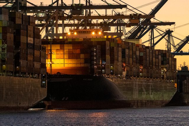 Fartyget MSC Aries beslagtogs av Iran 2024.  På bilden befinner sig fartyget i Los Angeles hamn. Arkivbild. Damian Dovarganes/AP/TT